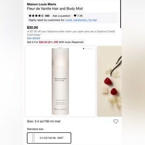 Maison Louis Marie Fleur de Vanille Hair & Body Mist  - Brand New, 3.4 oz